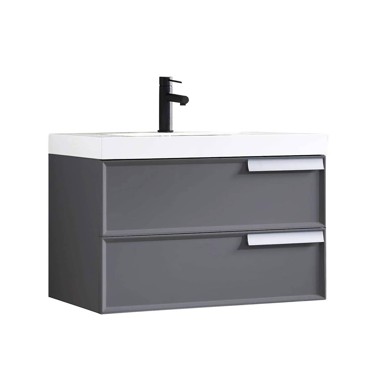 Blossom Sofia 30 Inch Vanity Base in White / Matte Gray. Available with Acrylic Sink - The Bath Vanities