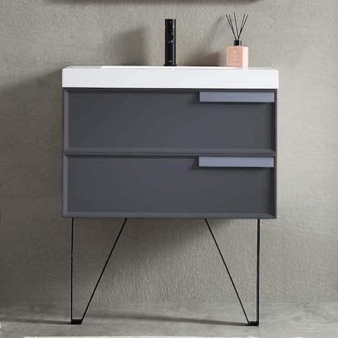 Blossom Sofia 30 Inch Vanity Base in White / Matte Gray. Available with Acrylic Sink - The Bath Vanities