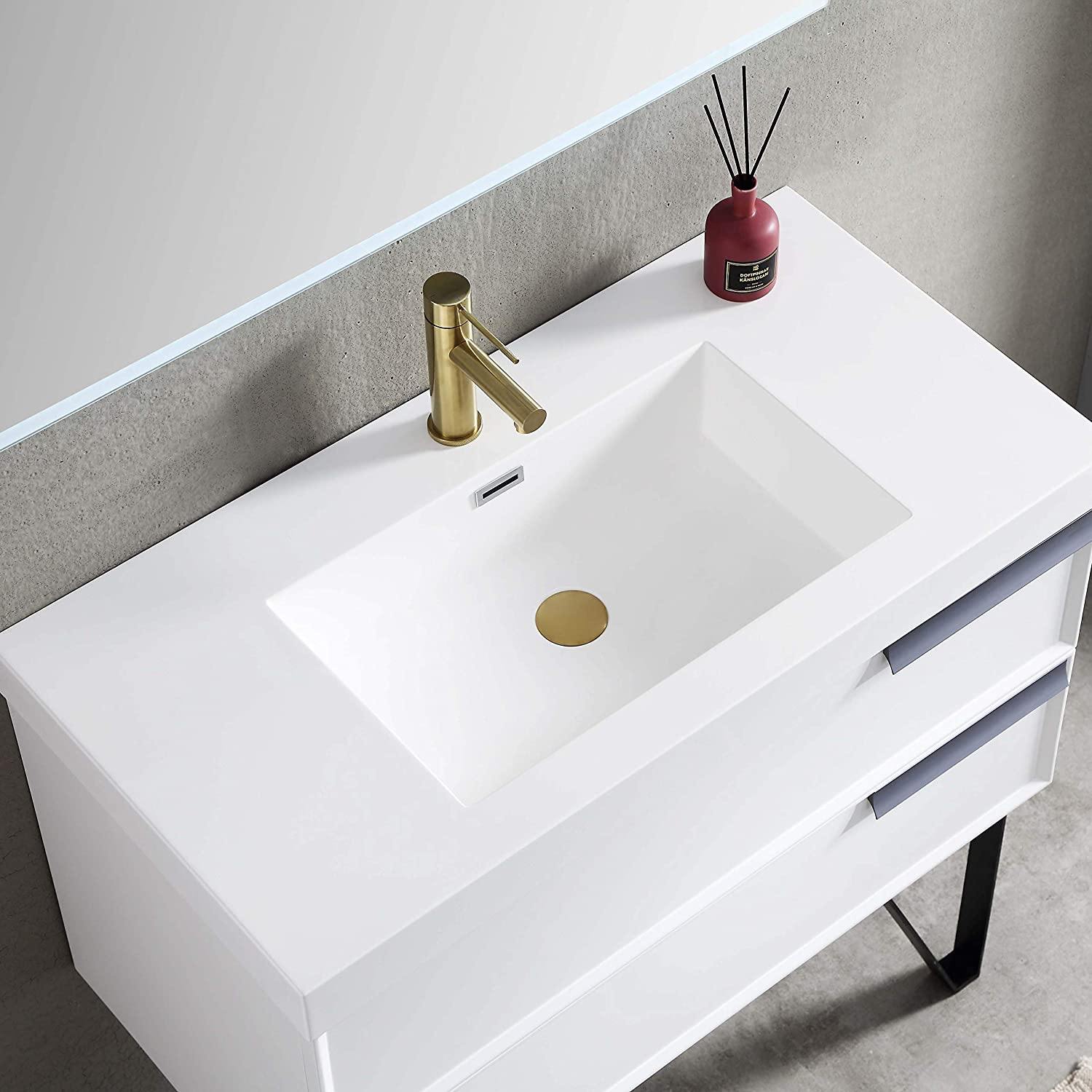 Blossom Sofia 36 Inch Vanity Base in White / Matte Gray. Available with Acrylic Sink - The Bath Vanities