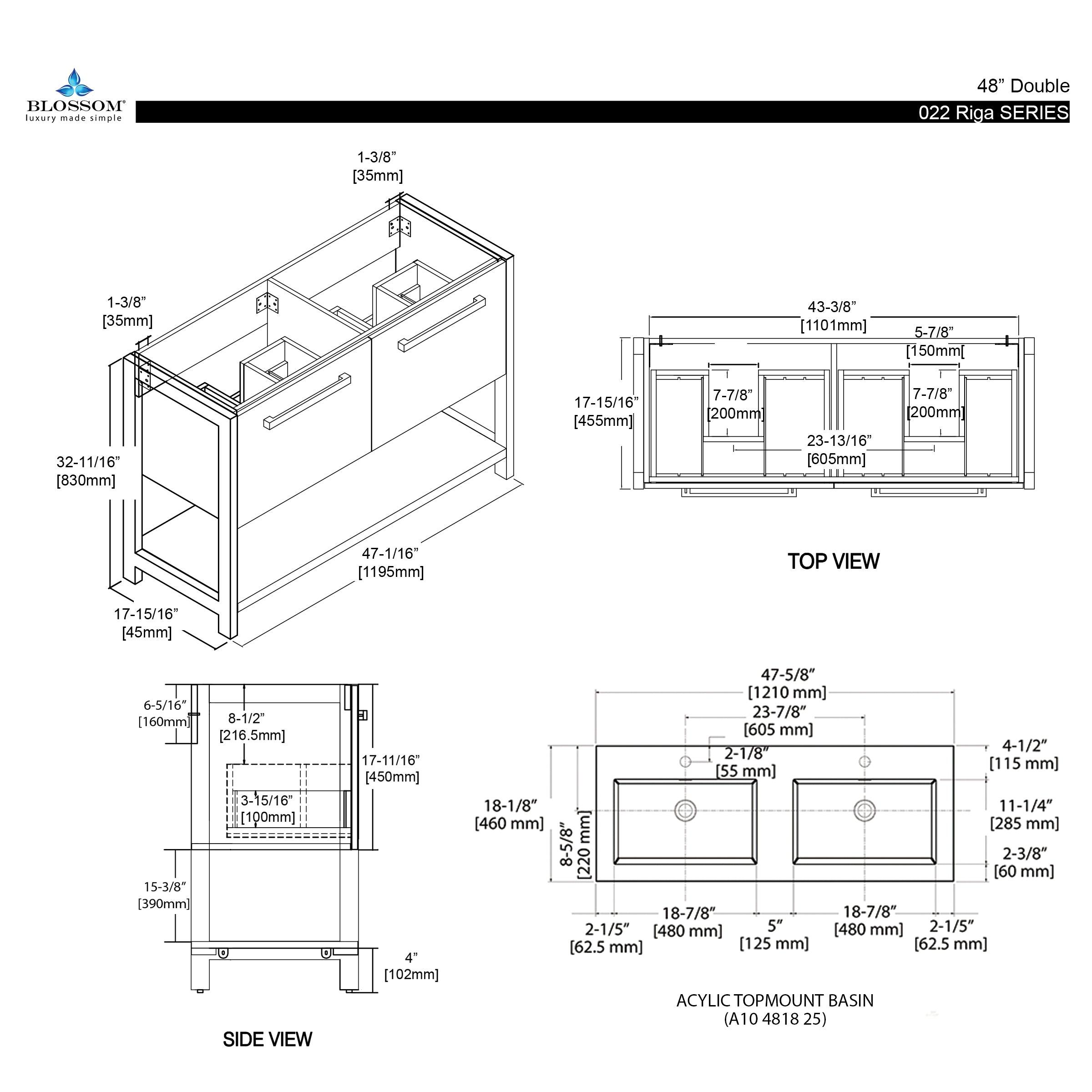 Blossom Riga 48” White Single / Double Sink Vanity