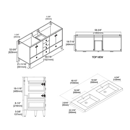 Blossom Lyon 60” White Double Vanity