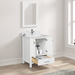Blossom Geneva Freestanding Bathroom Vanity With Countertop, Undermount Sink & Mirror, White, open 24"