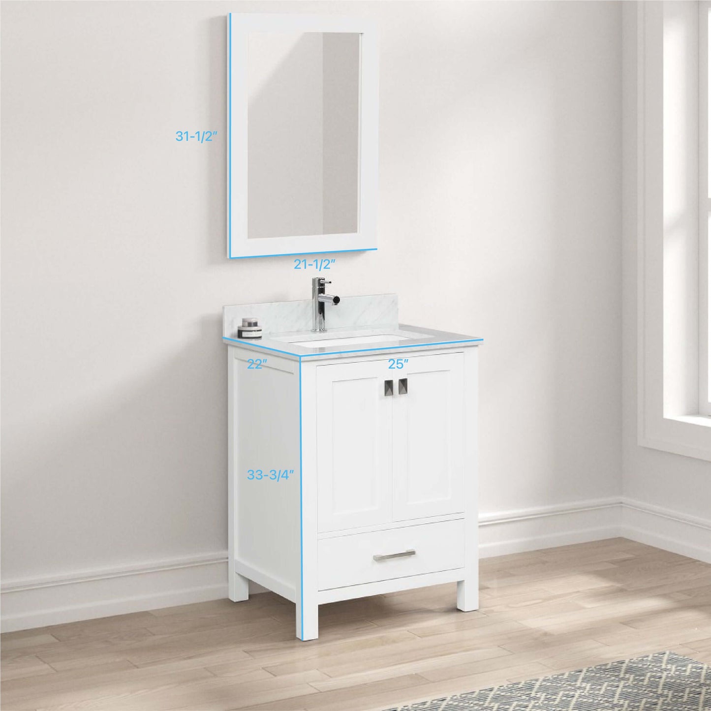 Blossom Geneva Freestanding Bathroom Vanity With Countertop, Undermount Sink & Mirror, White 24"