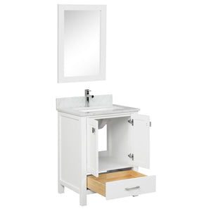 Blossom Geneva Freestanding Bathroom Vanity With Countertop, Undermount Sink & Mirror, White, open, 24"