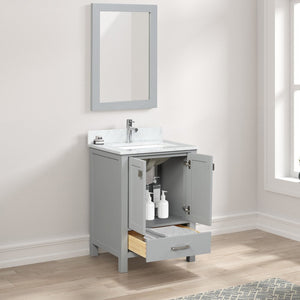 Blossom Geneva Freestanding Bathroom Vanity With Countertop, Undermount Sink & Mirror, 24", Gray open