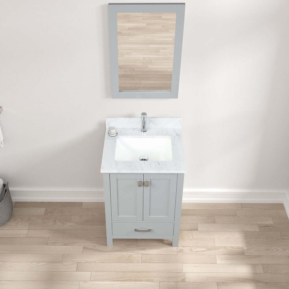 Blossom Geneva Freestanding Bathroom Vanity With Countertop, Undermount Sink & Mirror, 24", Gray