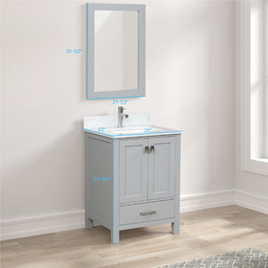 Blossom Geneva Freestanding Bathroom Vanity With Countertop, Undermount Sink & Mirror, 24", Gray