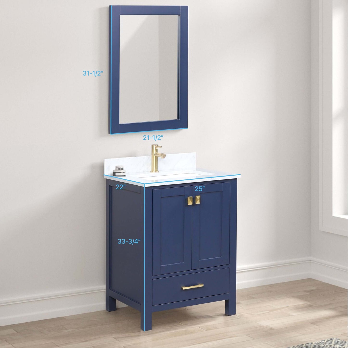 Blossom Geneva Freestanding Bathroom Vanity With Countertop, Undermount Sink & Mirror, 24", Blue