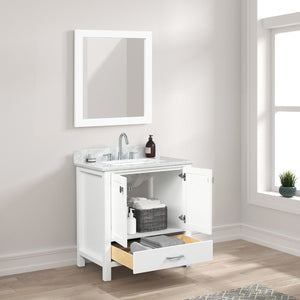 Blossom Geneva Freestanding Bathroom Vanity With Countertop, Undermount Sink & Mirror, 30", White open