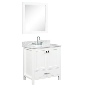 Blossom Geneva Freestanding Bathroom Vanity With Countertop, Undermount Sink & Mirror, 30", White