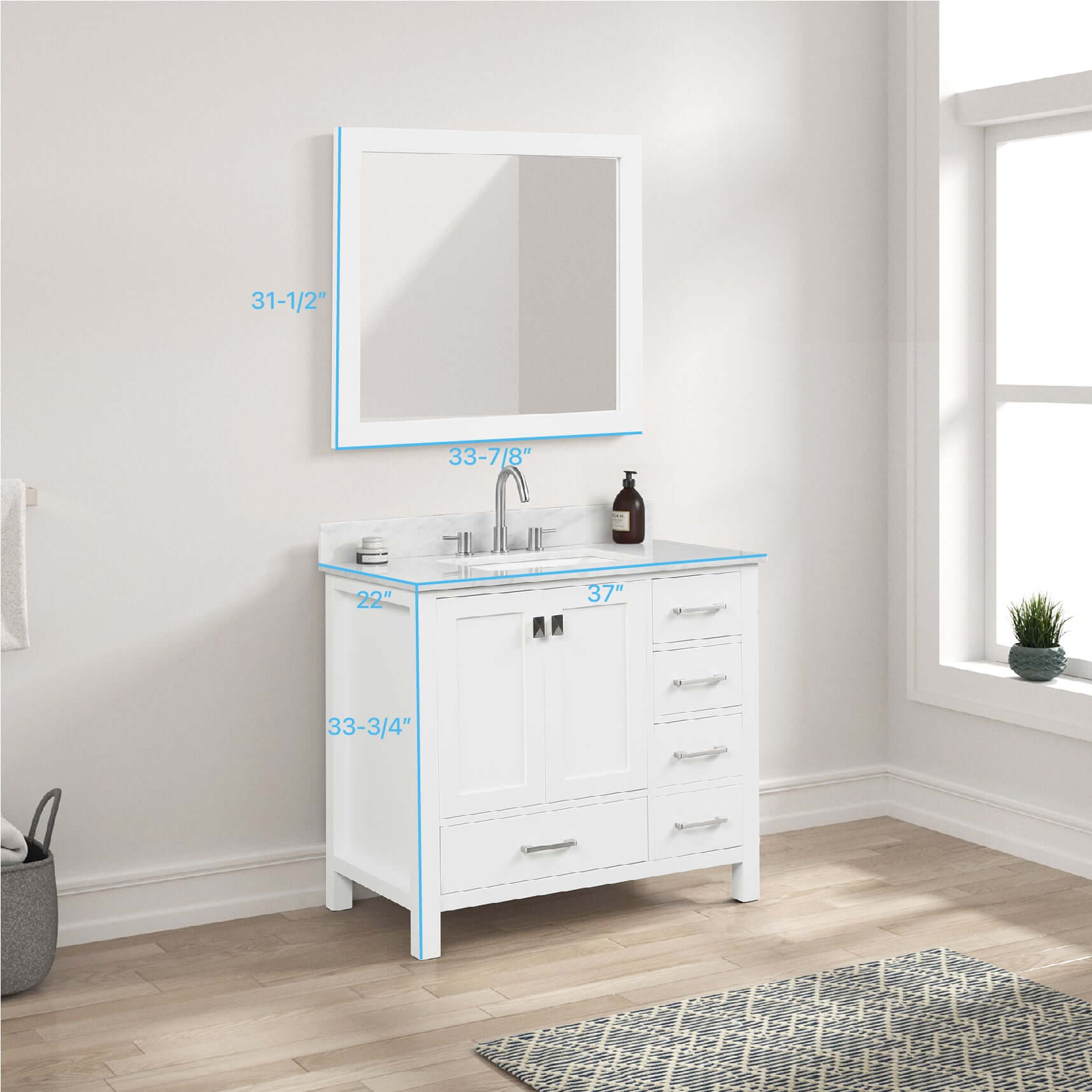 Blossom Geneva Freestanding Bathroom Vanity With Countertop, Undermount Sink & Mirror, 36", White