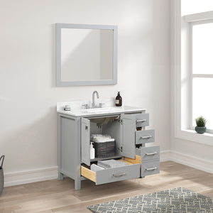 Blossom Geneva Freestanding Bathroom Vanity With Countertop, Undermount Sink & Mirror, 36", Gray open