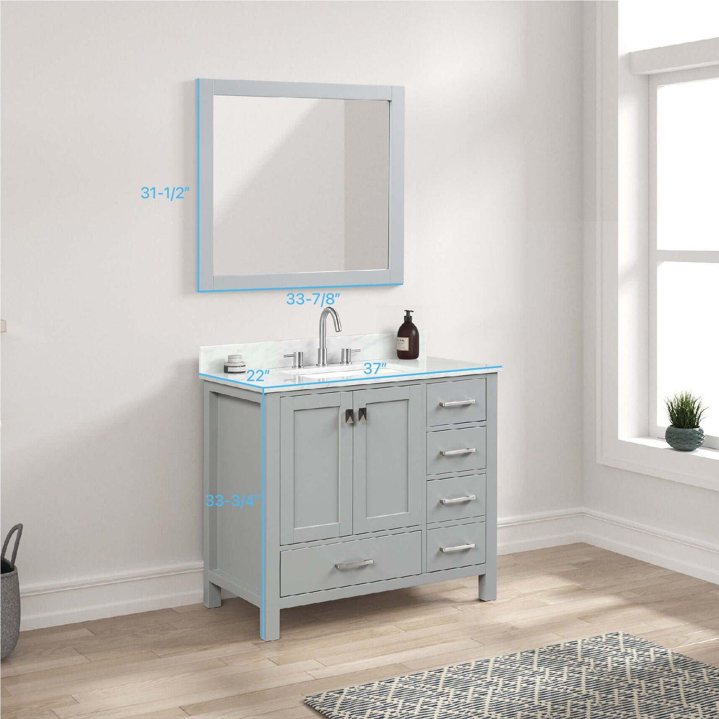 Blossom Geneva Freestanding Bathroom Vanity With Countertop, Undermount Sink & Mirror, 36", Gray