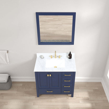 Blossom Geneva Freestanding Bathroom Vanity With Countertop, Undermount Sink & Mirror, 36", Blue