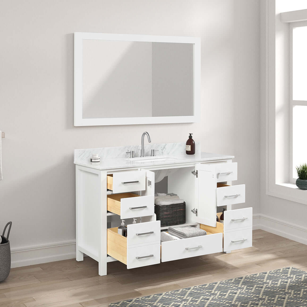 Blossom Geneva Single Sink Freestanding Bathroom Vanity With Countertop, 48", White, open