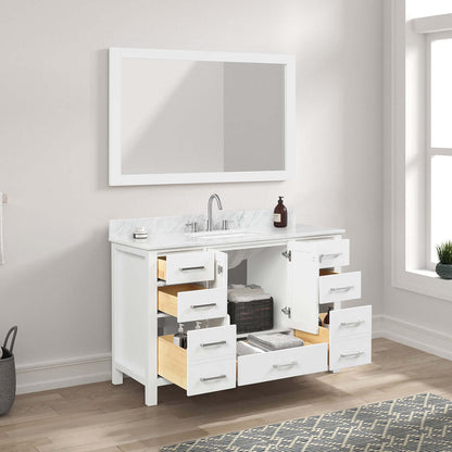 Blossom Geneva Freestanding Bathroom Vanity With Countertop, Undermount Sink & Mirror, 48", White open