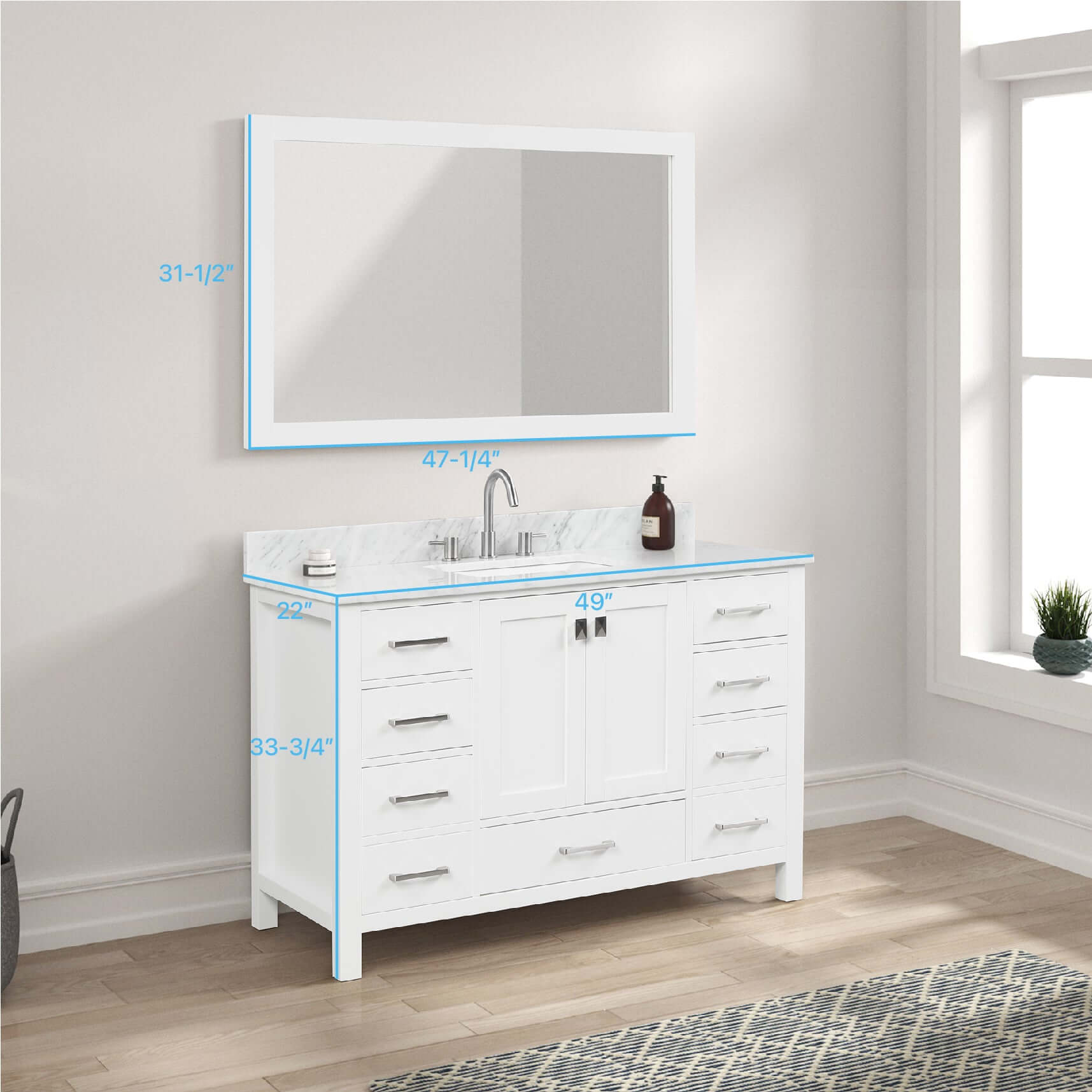 Blossom Geneva Freestanding Bathroom Vanity With Countertop, Undermount Sink & Mirror, 48", White