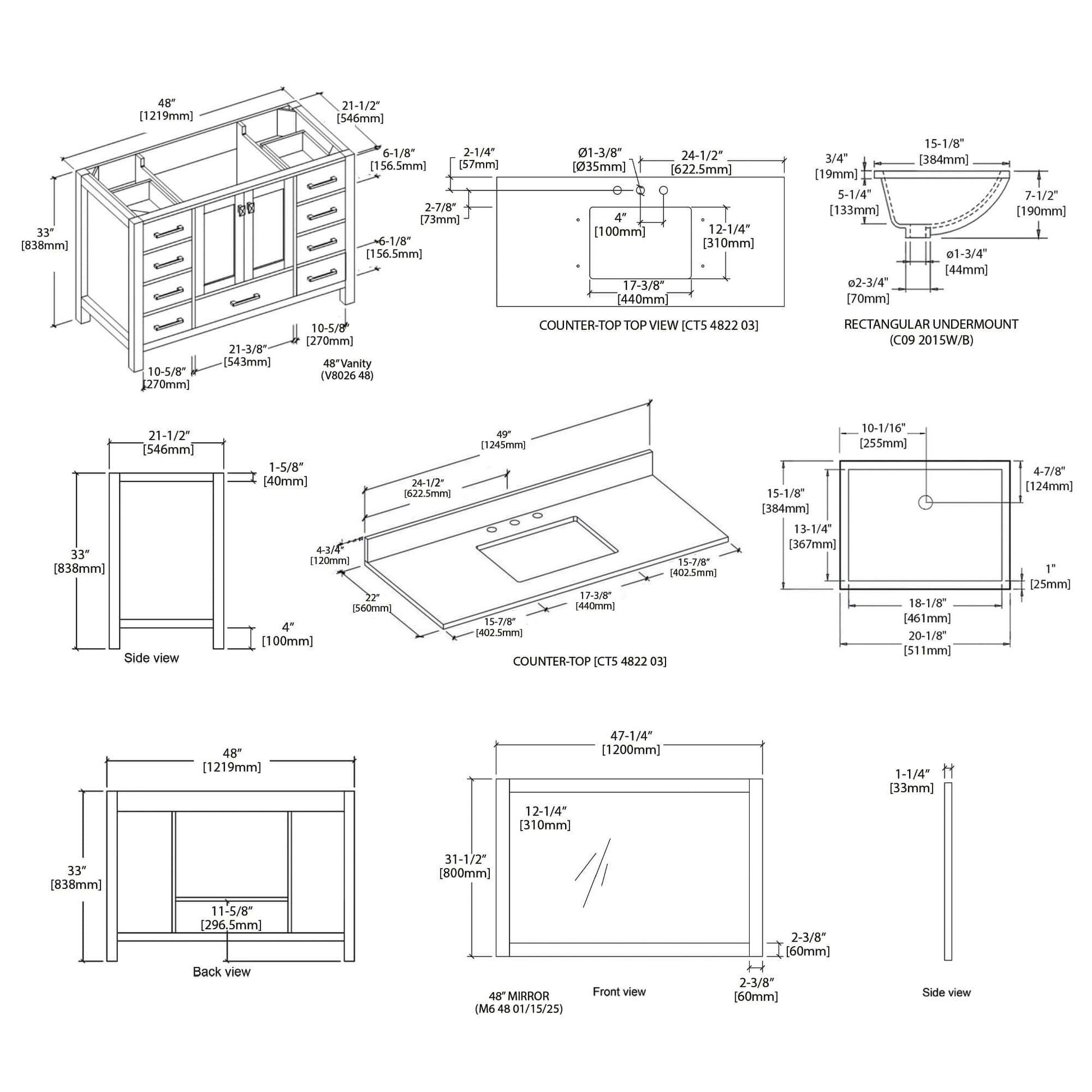 Blossom Geneva Freestanding Bathroom Vanity With Countertop, Undermount Sink & Mirror, 48", White spec