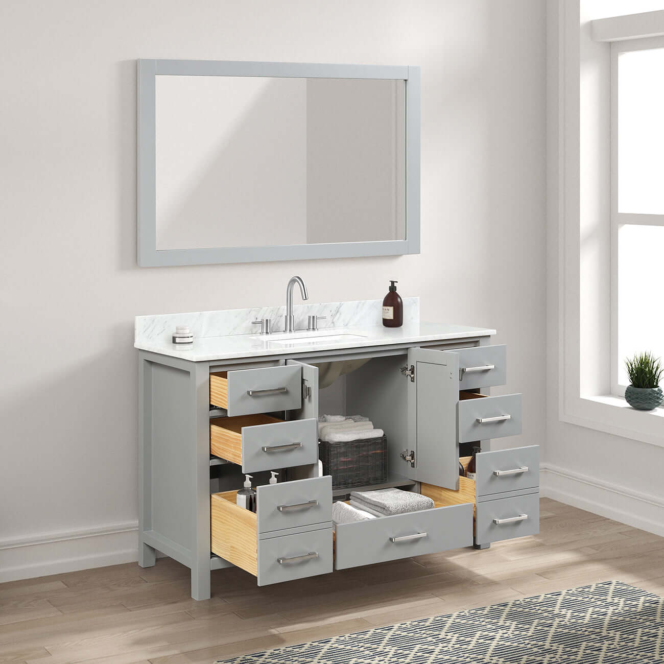 Blossom Geneva Single Sink Freestanding Bathroom Vanity With Countertop, 48", Gray, open