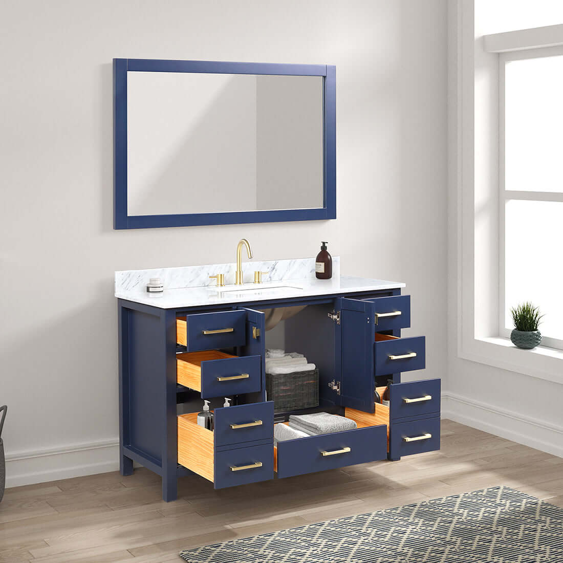 Blossom Geneva Single Sink Freestanding Bathroom Vanity With Countertop, 48", Blue, open