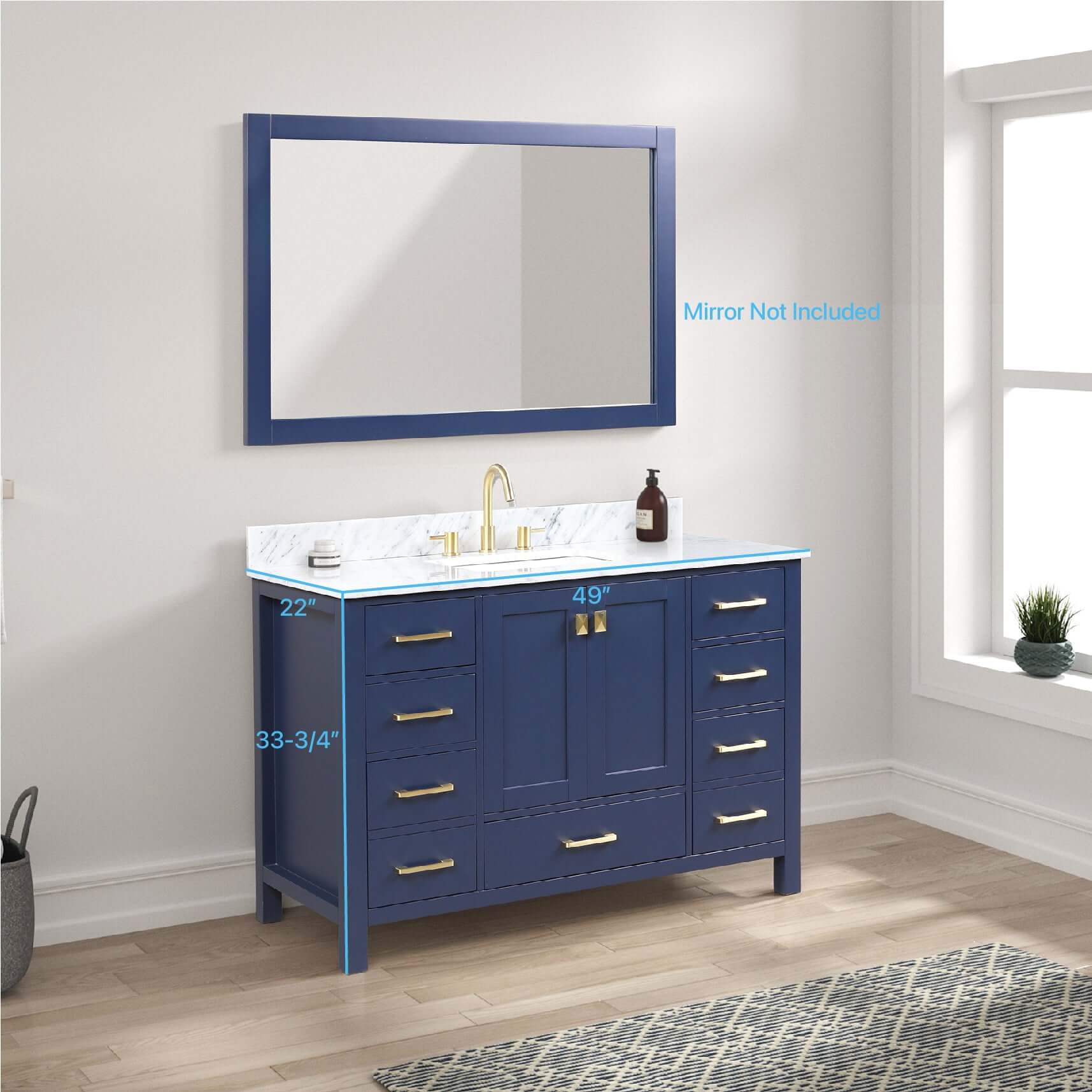 Blossom Geneva Single Sink Freestanding Bathroom Vanity With Countertop, 48", Blue