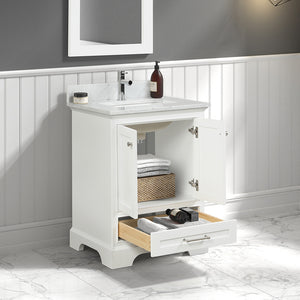 Blossom Copenhagen Freestanding Bathroom Vanity With Countertop & Undermount Sink, White, open, 24"