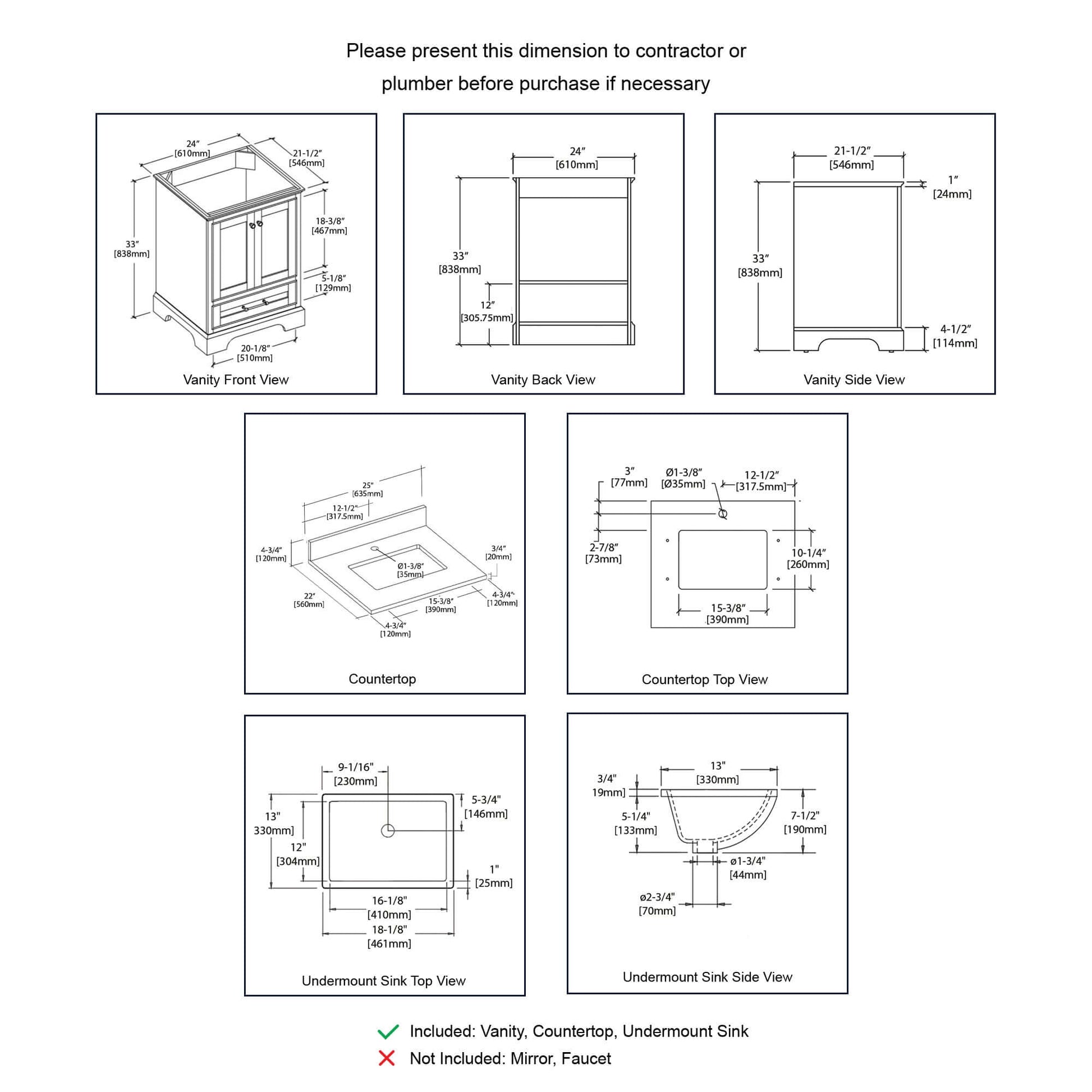 Blossom Copenhagen Freestanding Bathroom Vanity With Countertop & Undermount Sink, spec