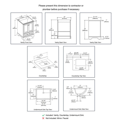 Blossom Copenhagen Freestanding Bathroom Vanity With Countertop & Undermount Sink, spec