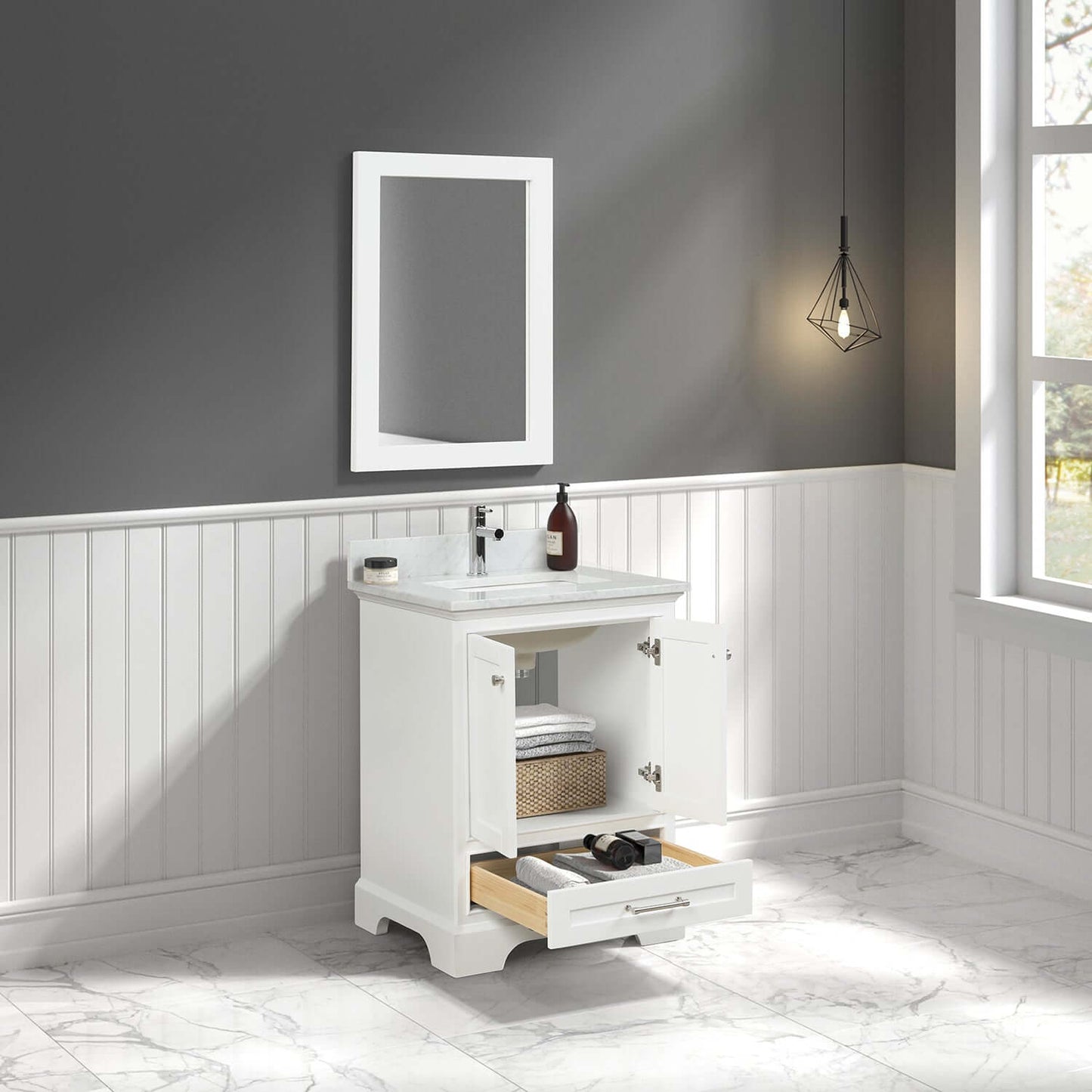 Blossom Copenhagen Freestanding Bath Single Sink Vanity, Top, Undermount Sink & Mirror