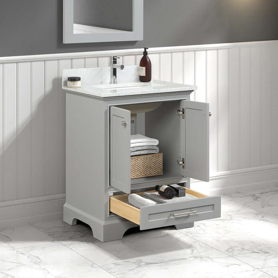 Blossom Copenhagen Freestanding Bathroom Vanity With Countertop & Undermount Sink, Gray, open, 24"