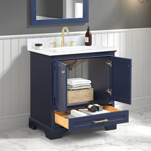 Blossom Copenhagen Freestanding Bathroom Vanity With Countertop & Undermount Sink, Blue, 30", open