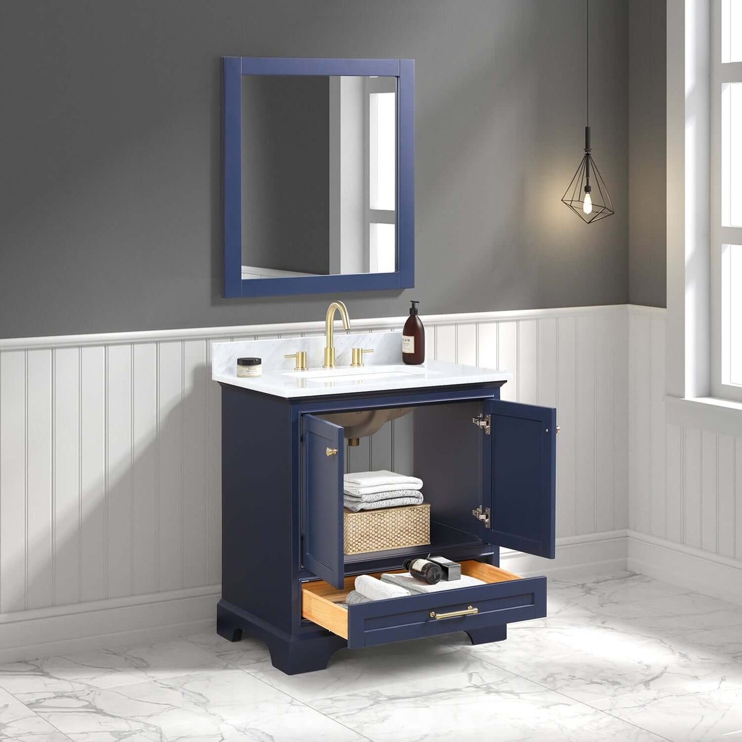 Blossom Copenhagen Freestanding Bath Single Sink Vanity, Top, Undermount Sink & Mirror