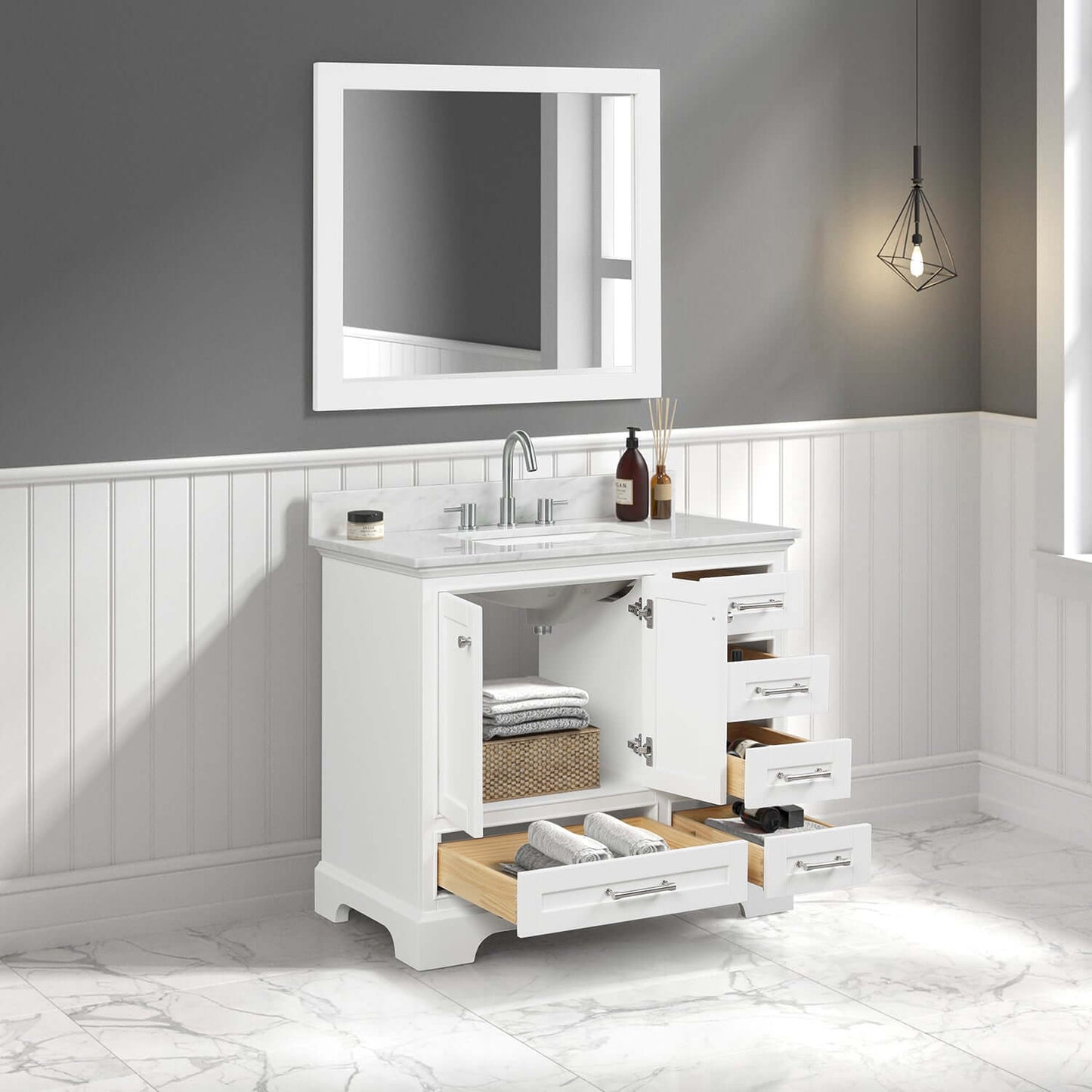 Blossom Copenhagen Freestanding Bath Single Sink Vanity, Top, Undermount Sink & Mirror