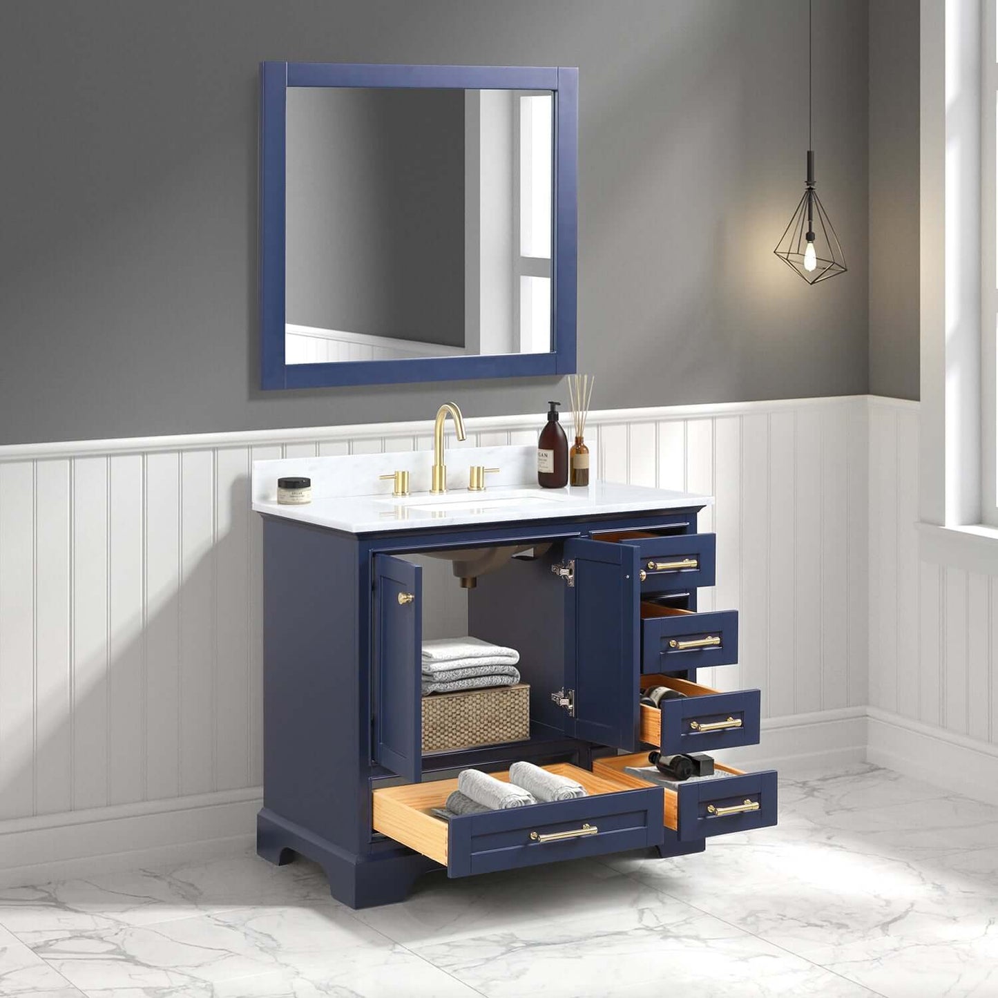 Blossom Copenhagen Freestanding Bath Single Sink Vanity, Top, Undermount Sink & Mirror