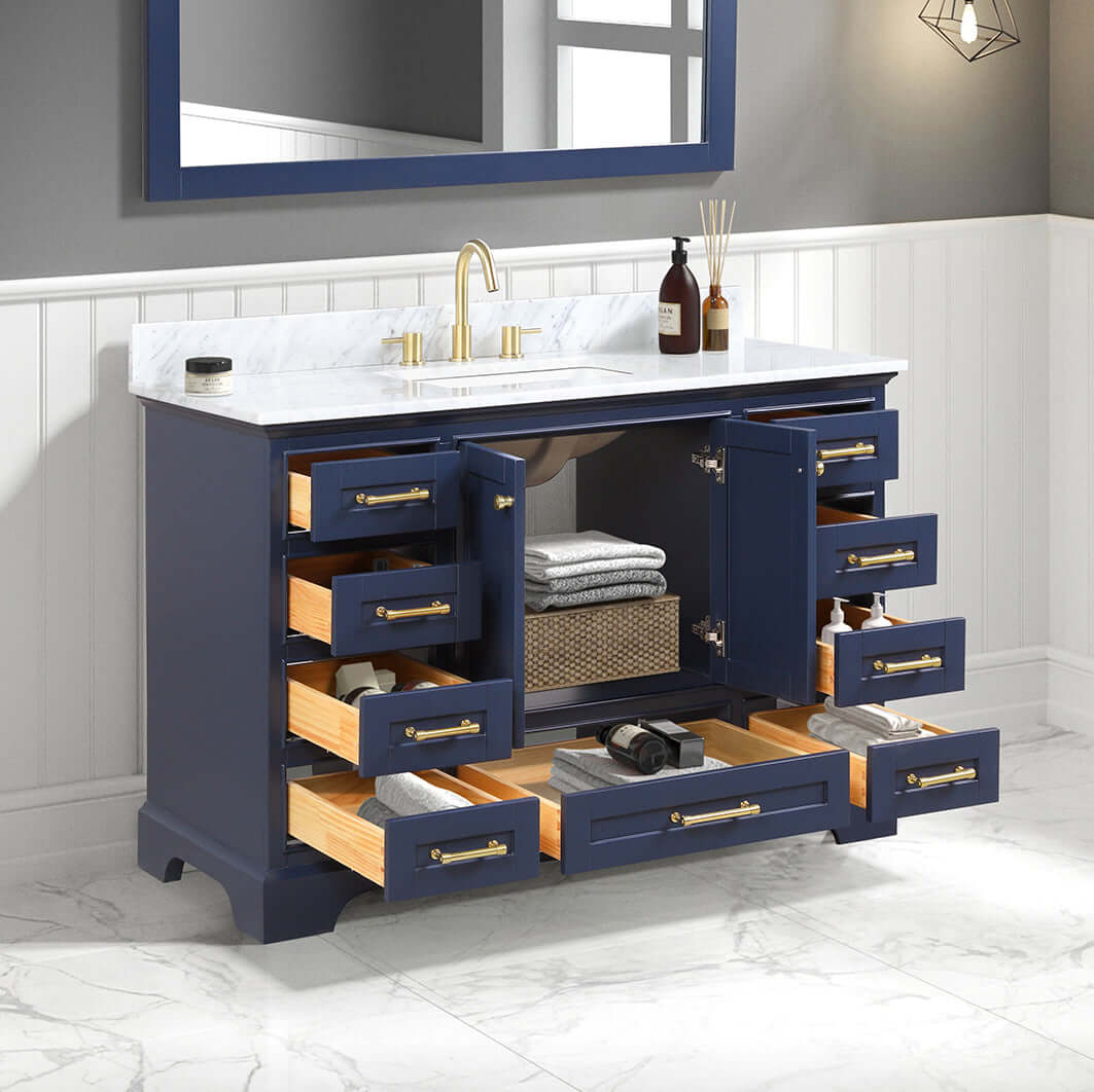 Blossom Copenhagen Freestanding Bathroom Vanity With Countertop & Undermount Sink, Blue, 36", open