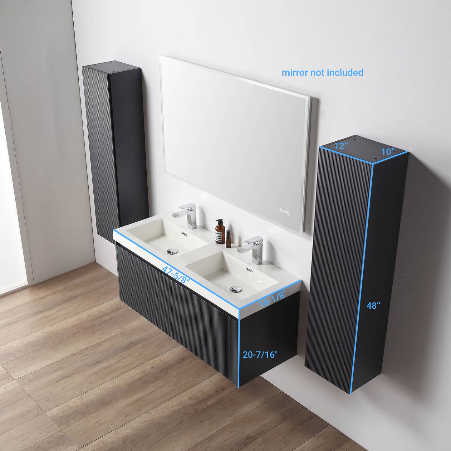 Blossom Positano 48" Floating Bathroom Vanity & 2 Side Cabinet, Blue, Double Sink