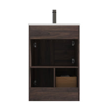 Load image into Gallery viewer, Blossom Hanover Freestanding Bathroom Vanity with Ceramic Sink, 24&quot;, Cali Walnut back