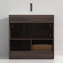 Load image into Gallery viewer, Blossom Hanover Freestanding Bathroom Vanity with acrylic Sink, 36&quot;, Cali Walnut back