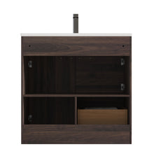 Load image into Gallery viewer, Blossom Hanover Freestanding Bathroom Vanity with Ceramic Sink, 36&quot;, Cali Walnut back
