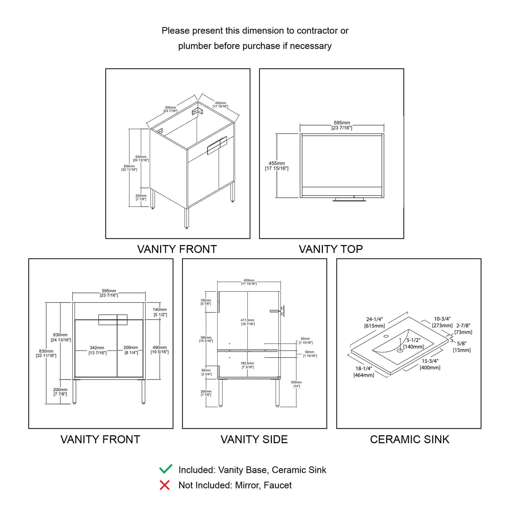 Blossom Bari 24", 30", or 36" Freestanding Bathroom Vanity with Ceramic Sink, 24",  White, installation