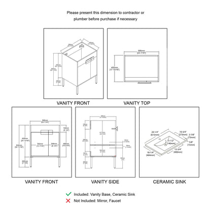 Blossom Bari 24", 30", or 36" Freestanding Bathroom Vanity with Ceramic Sink, 24",  White, installation