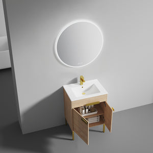 Blossom Bari 24", 30", or 36" Freestanding Bathroom Vanity with Ceramic Sink, 24", Maple, open