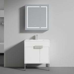 Blossom Bari 24", 30", or 36" Freestanding Bathroom Vanity with Ceramic Sink, 30", White