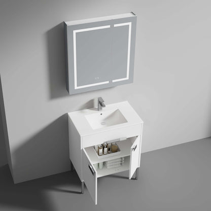 Blossom Bari 24", 30", or 36" Freestanding Bathroom Vanity with Ceramic Sink, 30", White, open