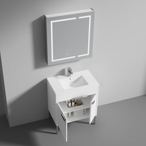 Blossom Bari 24", 30", or 36" Freestanding Bathroom Vanity with Ceramic Sink, 30", White, open