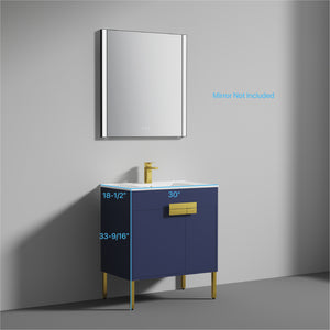 Blossom Bari 24", 30", or 36" Freestanding Bathroom Vanity with Ceramic Sink, 30", Blue