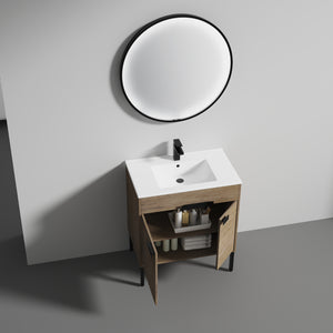 Blossom Bari 24", 30", or 36" Freestanding Bathroom Vanity with Ceramic Sink, 30", Classic Oak, open