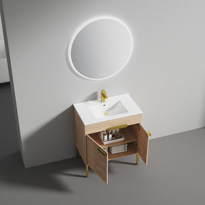 Blossom Bari 24", 30", or 36" Freestanding Bathroom Vanity with Ceramic Sink, 30", Maple, open