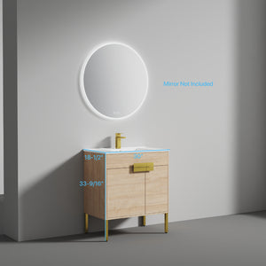 Blossom Bari 24", 30", or 36" Freestanding Bathroom Vanity with Ceramic Sink, 30", Maple
