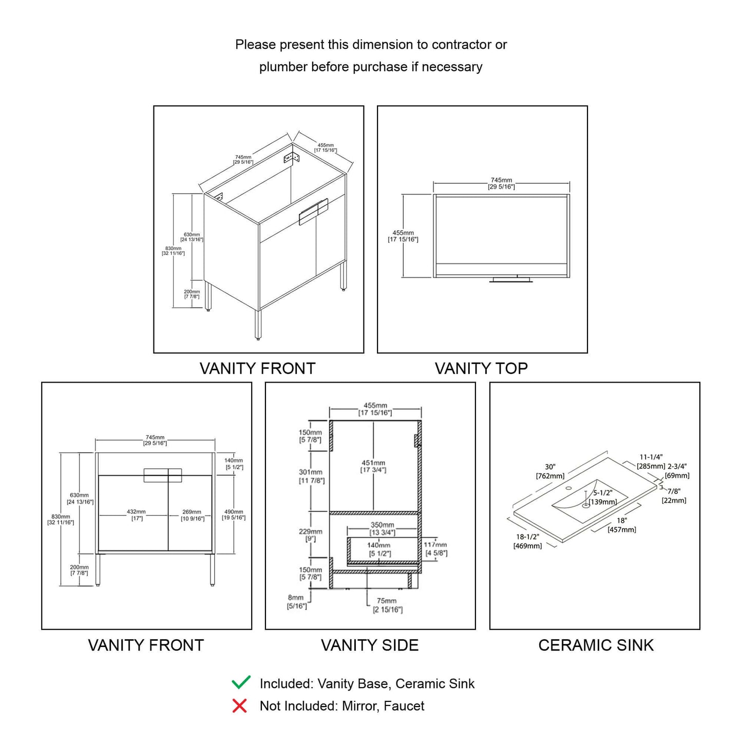 Blossom Bari 24", 30", or 36" Freestanding Bathroom Vanity with Ceramic Sink, 30", installation